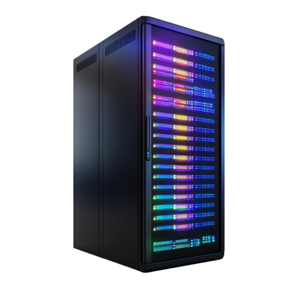 computador servidor com colorida luzes png