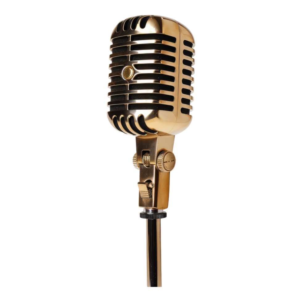 A gold microphone on a transparent background png