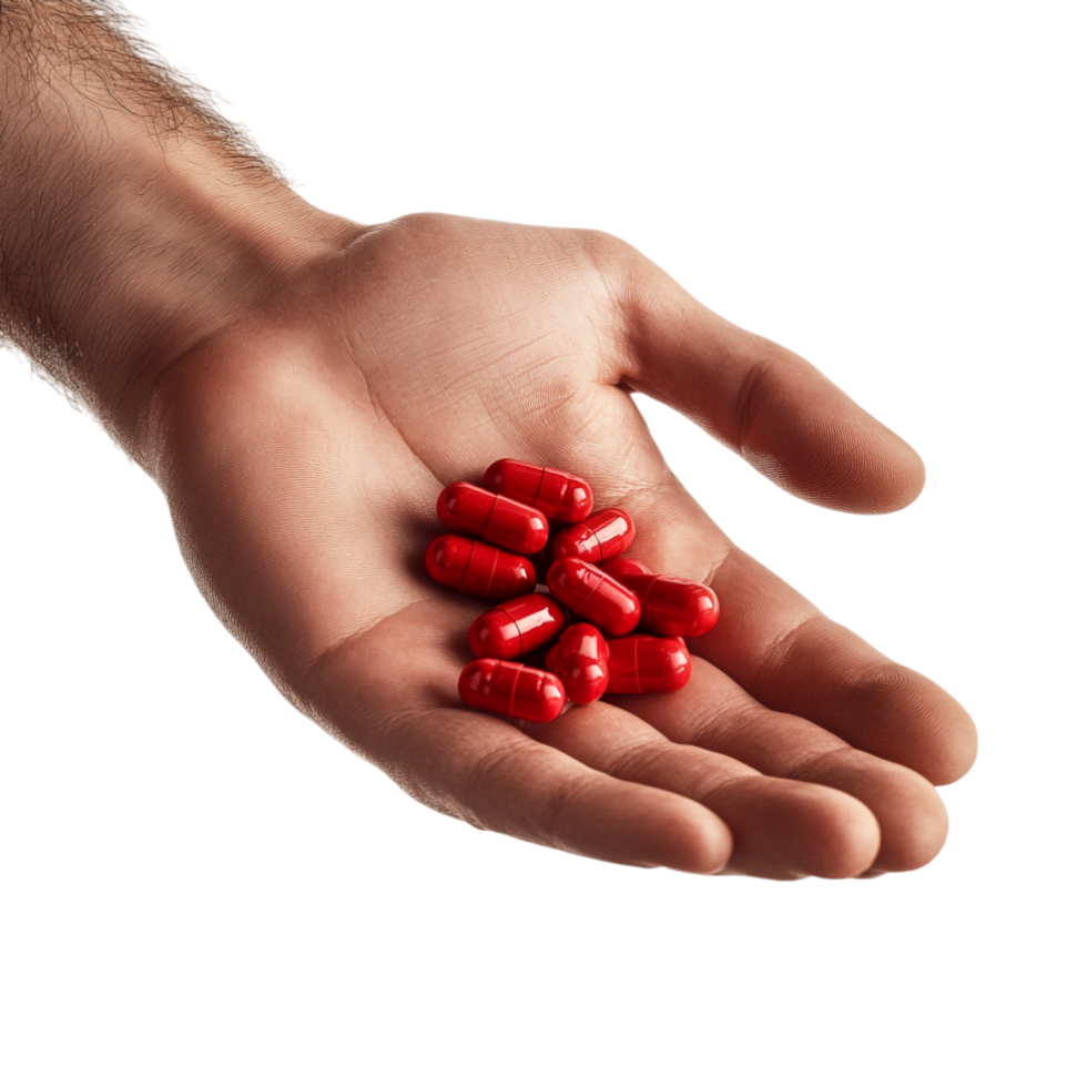 Pills Held in Man Hand Against a Transparent Background png