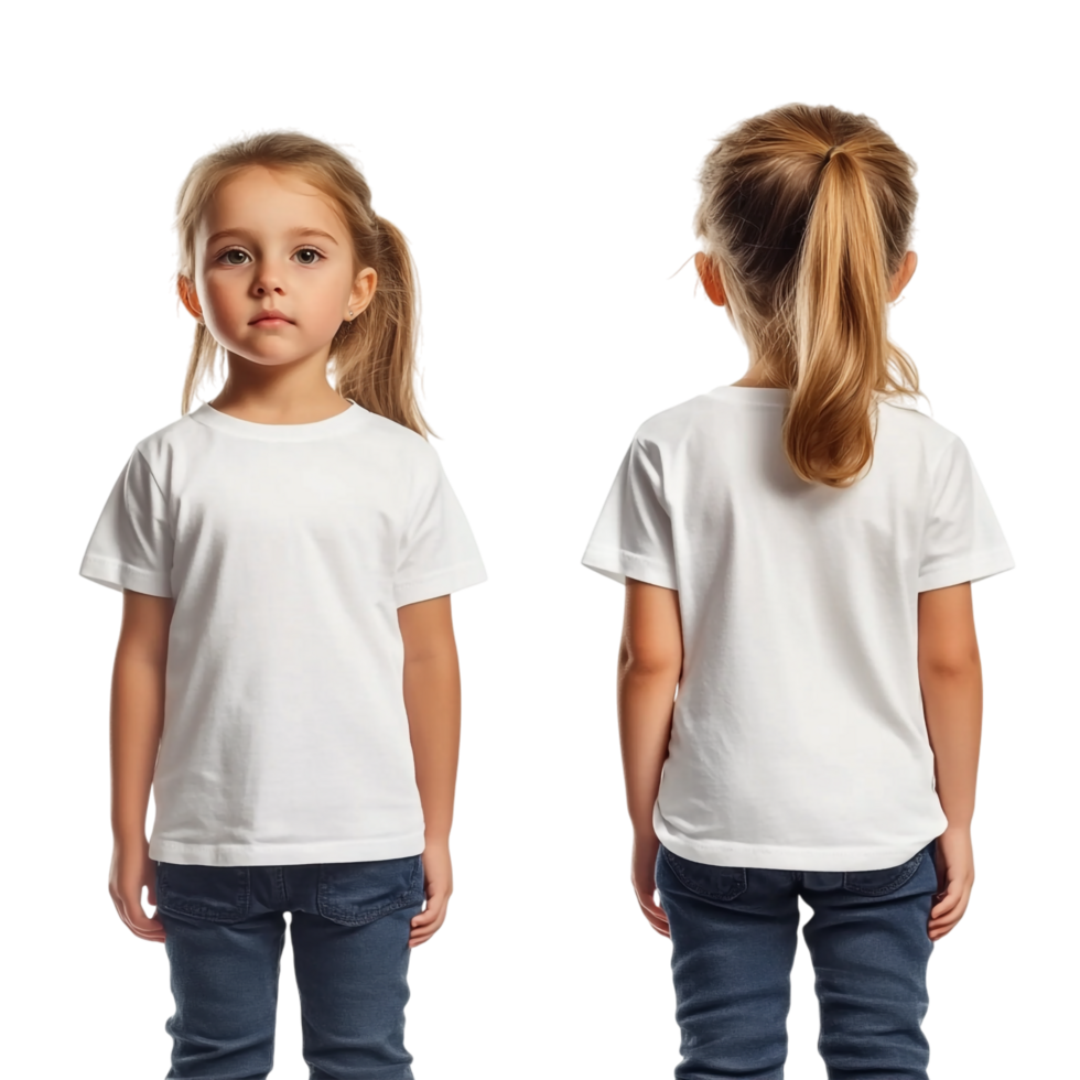 Front and Back View of a Little Girl Wearing a White Dress png