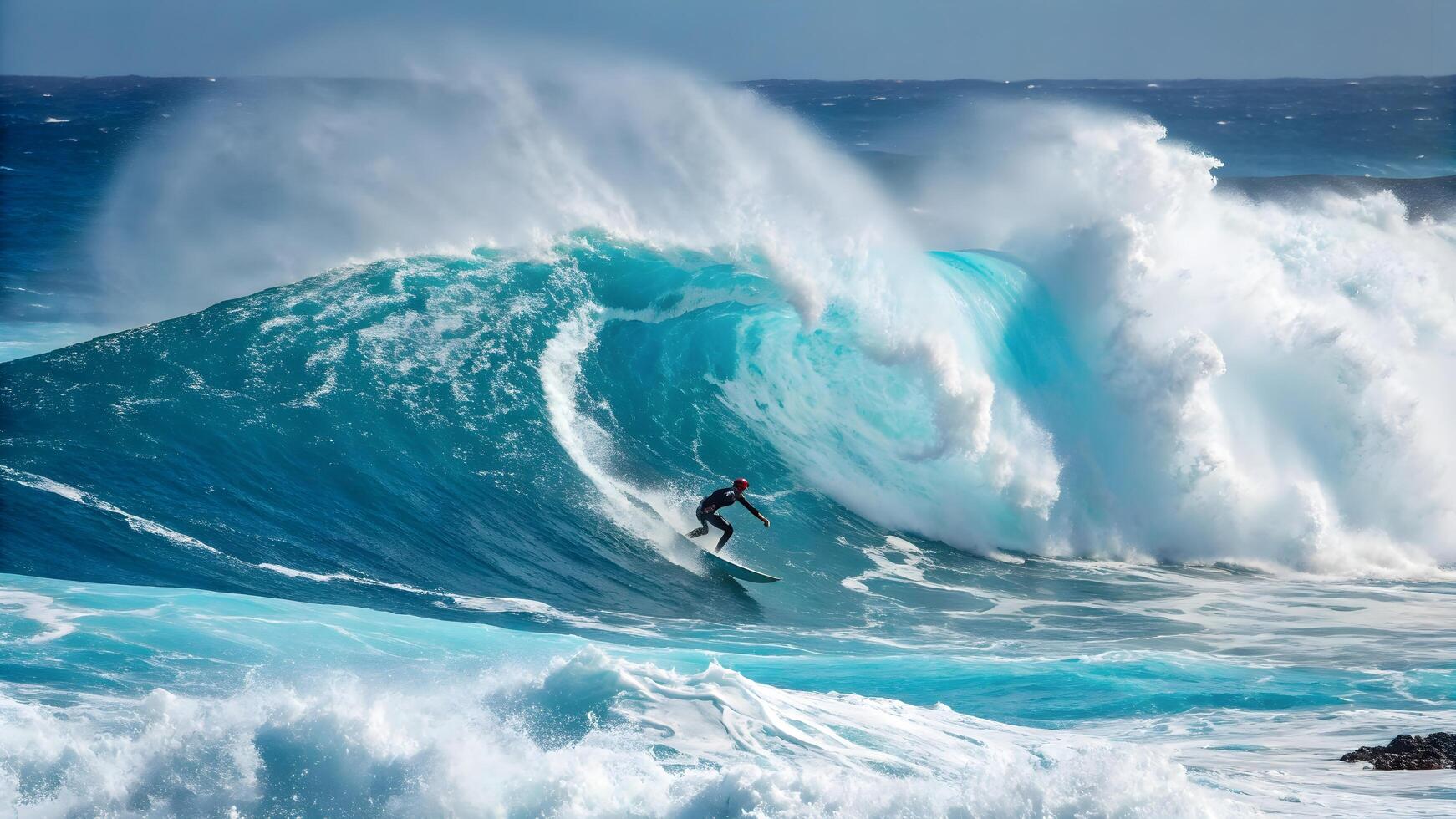 Surfer Riding Giant Ocean Wave During Intense Surfing Session photo