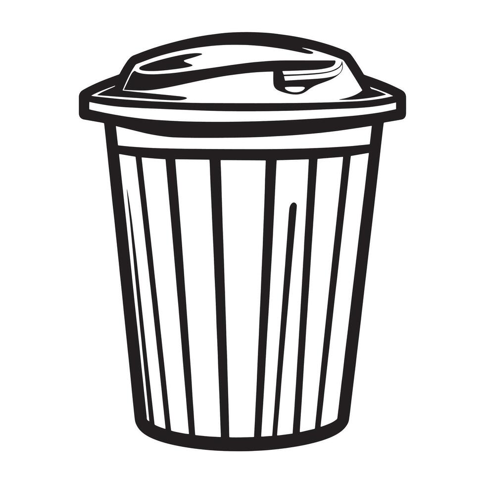 Trash can outline black illustration vector