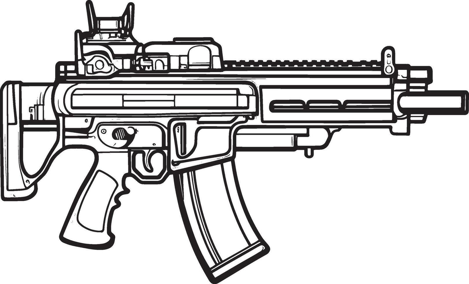 Machine Gun outline black illustration vector