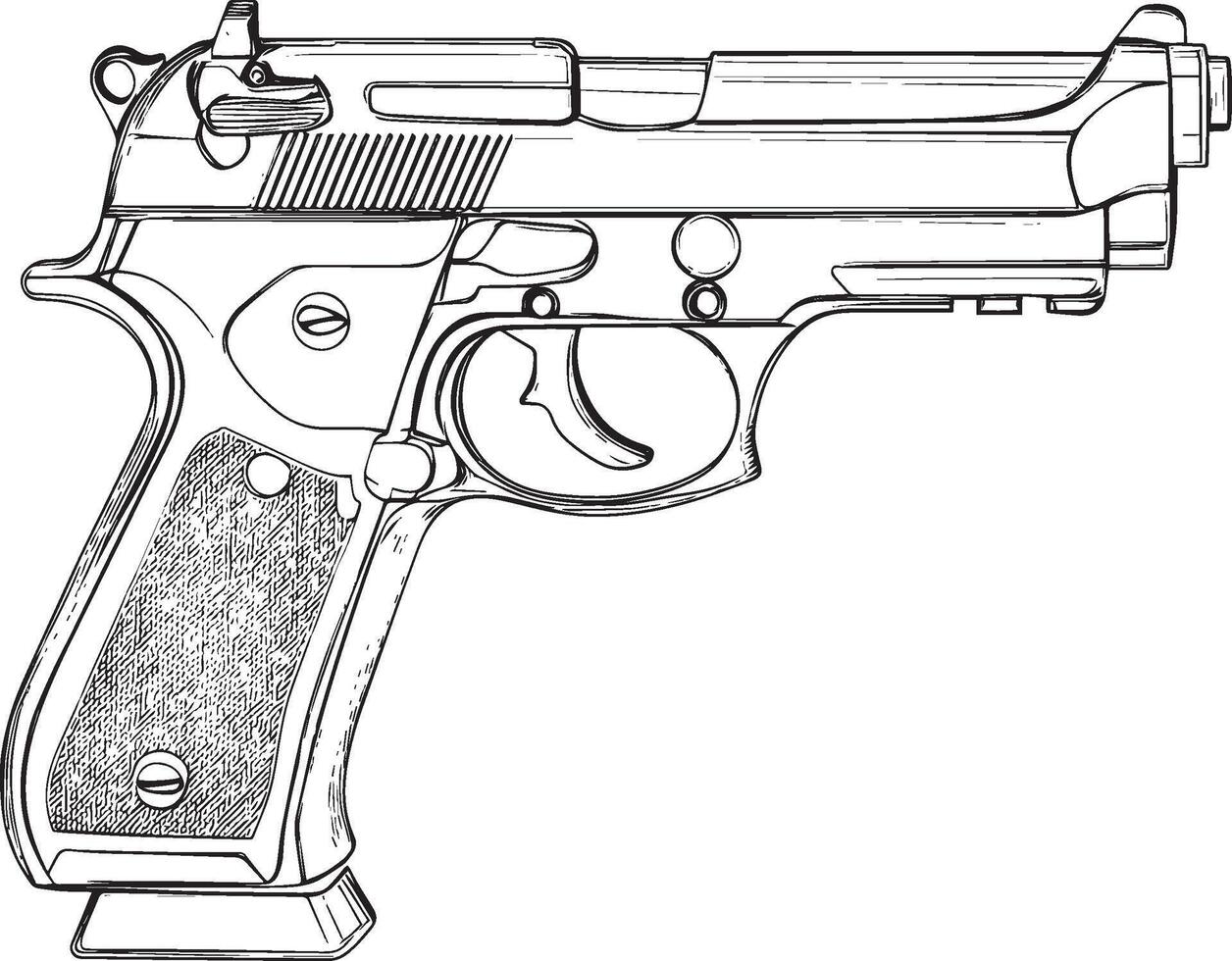 Handgun outline black illustration vector
