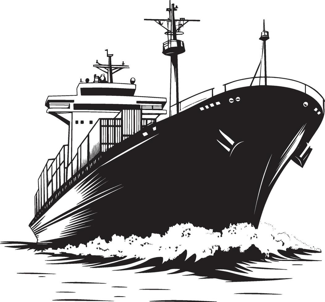 Minimalist black silhouette of a logistic ship, design. vector