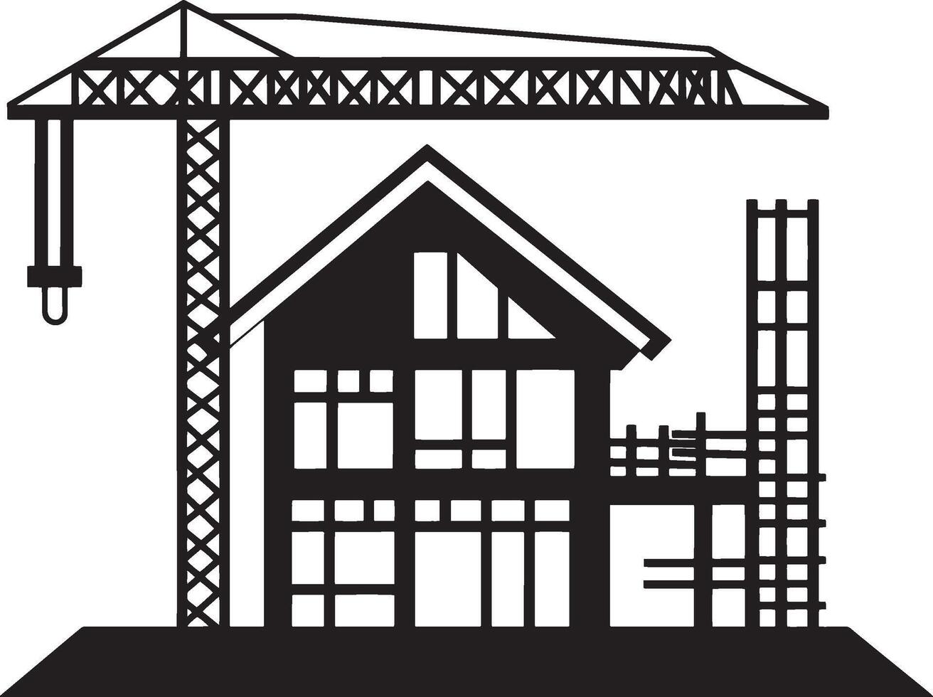 Minimalist black house under construction icon art vector