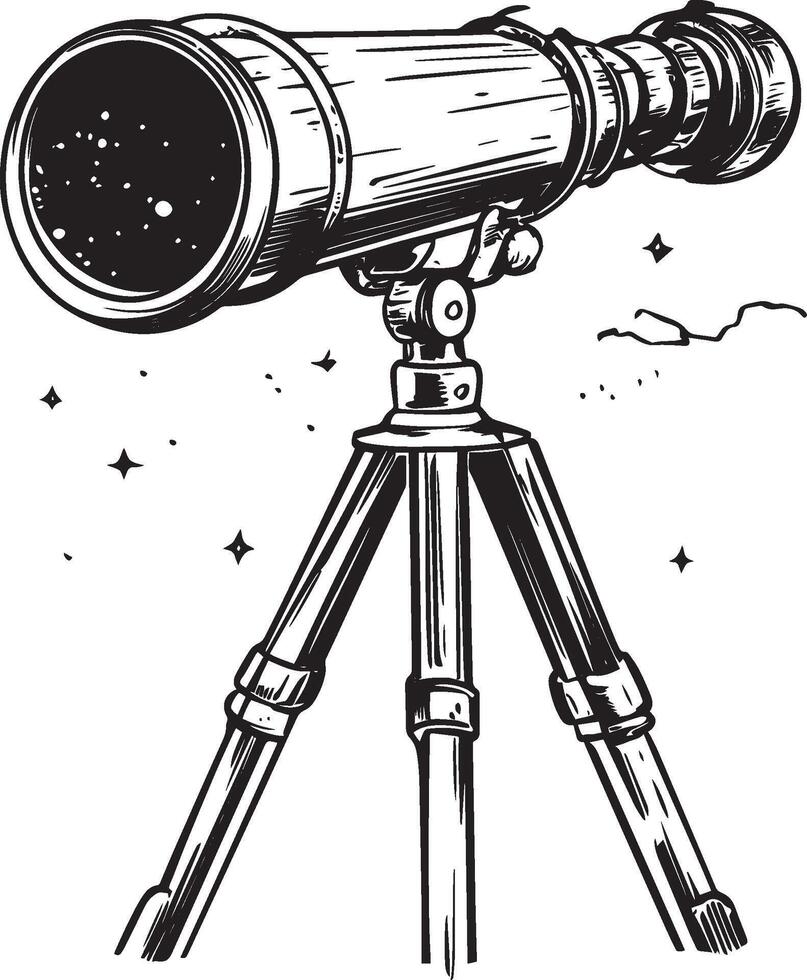 telescope outline black illustration vector