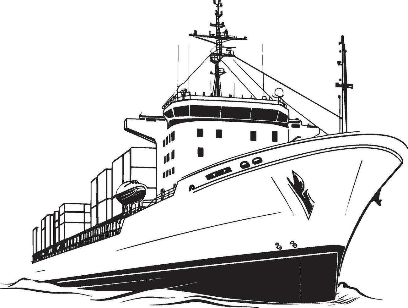 Logistic ship outline black illustration vector