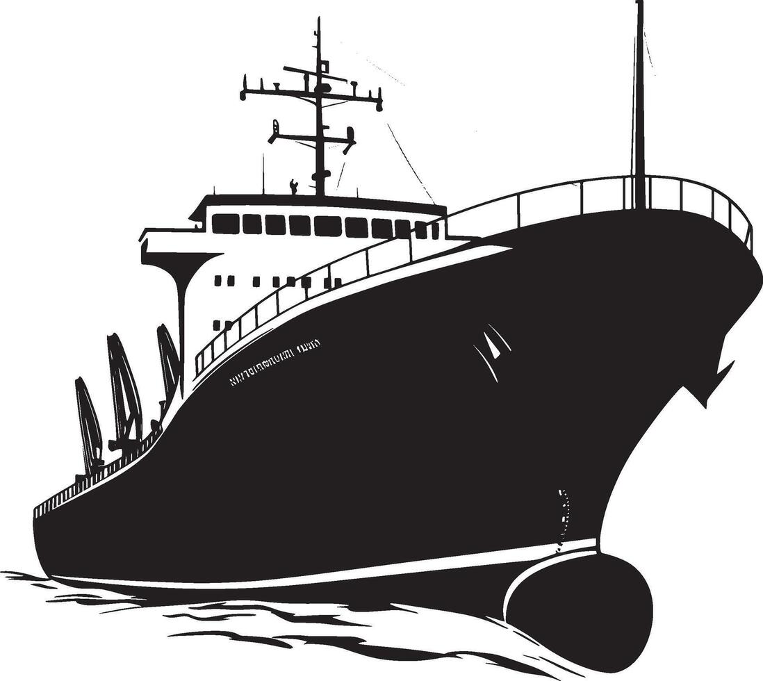 Black illustration of a logistic ship in simple silhouette style. vector