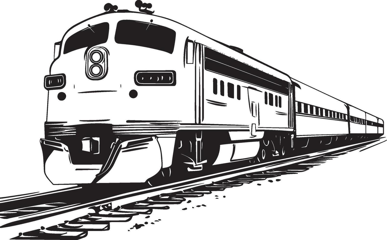 Black illustration of a train in outline style. vector