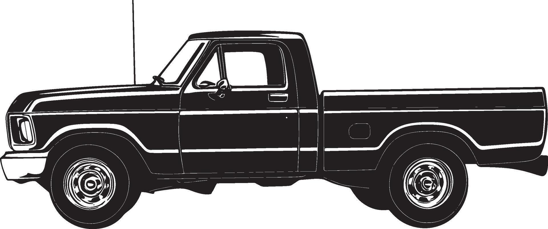 Black illustration of a pickup truck in simple silhouette style. vector