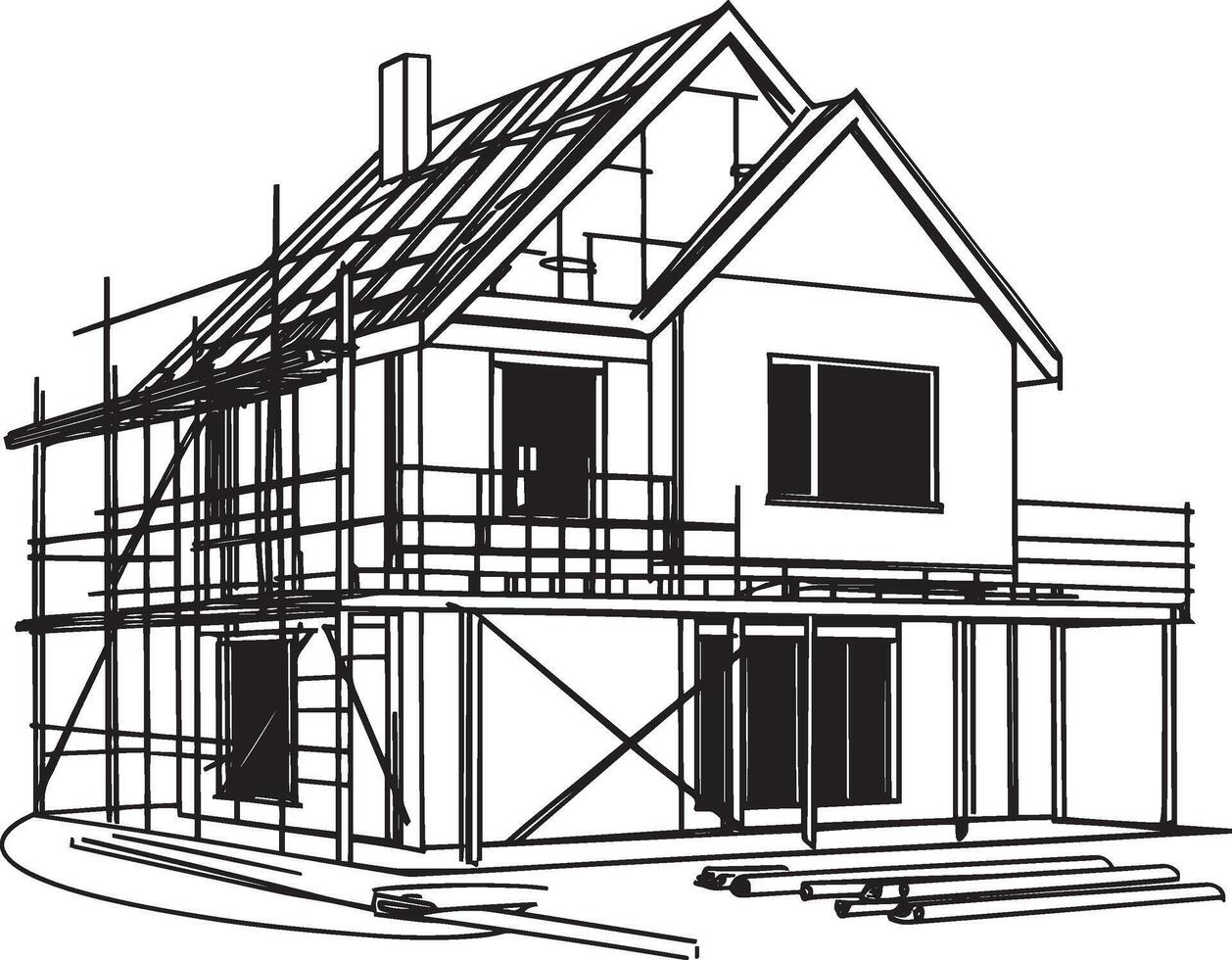 House under construction silhouette illustration in black vector