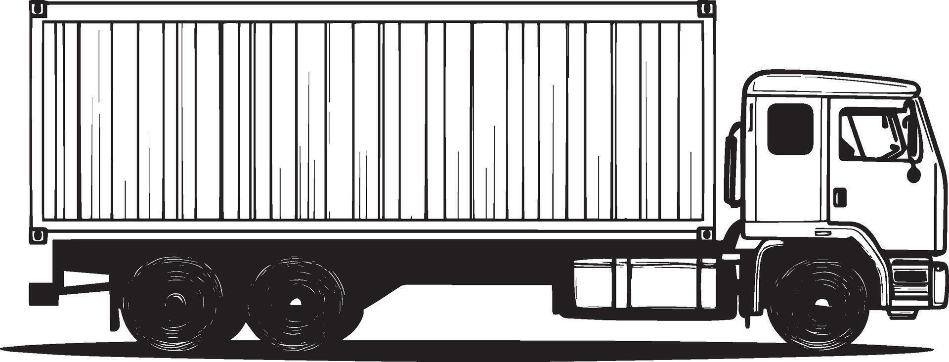 Minimalist black outline of a logistic container truck, design. vector