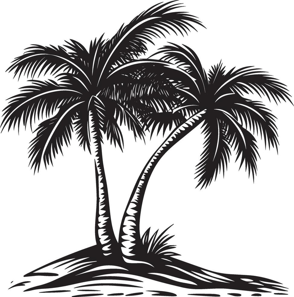 Palm tree island outline black illustration vector