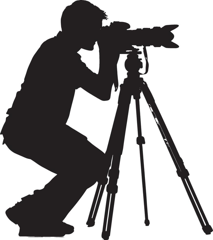 Minimalist black silhouette of a photographer, design. vector