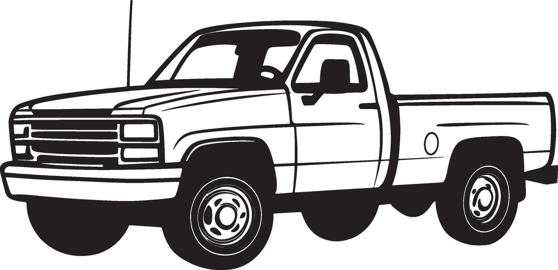 Black design of a pickup truck in outline form. vector