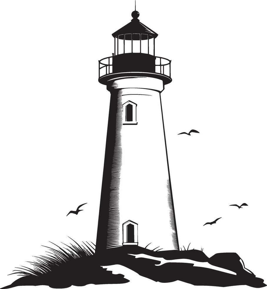 Lighthouse outline black illustration vector