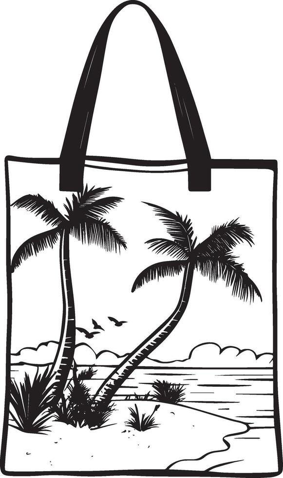 Beach bag outline black illustration vector