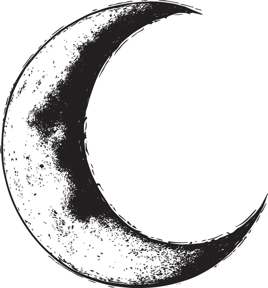 Black illustration of the moon in outline style. vector