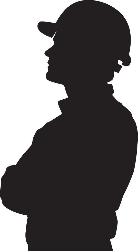 Black illustration of an engineer in simple silhouette style. vector