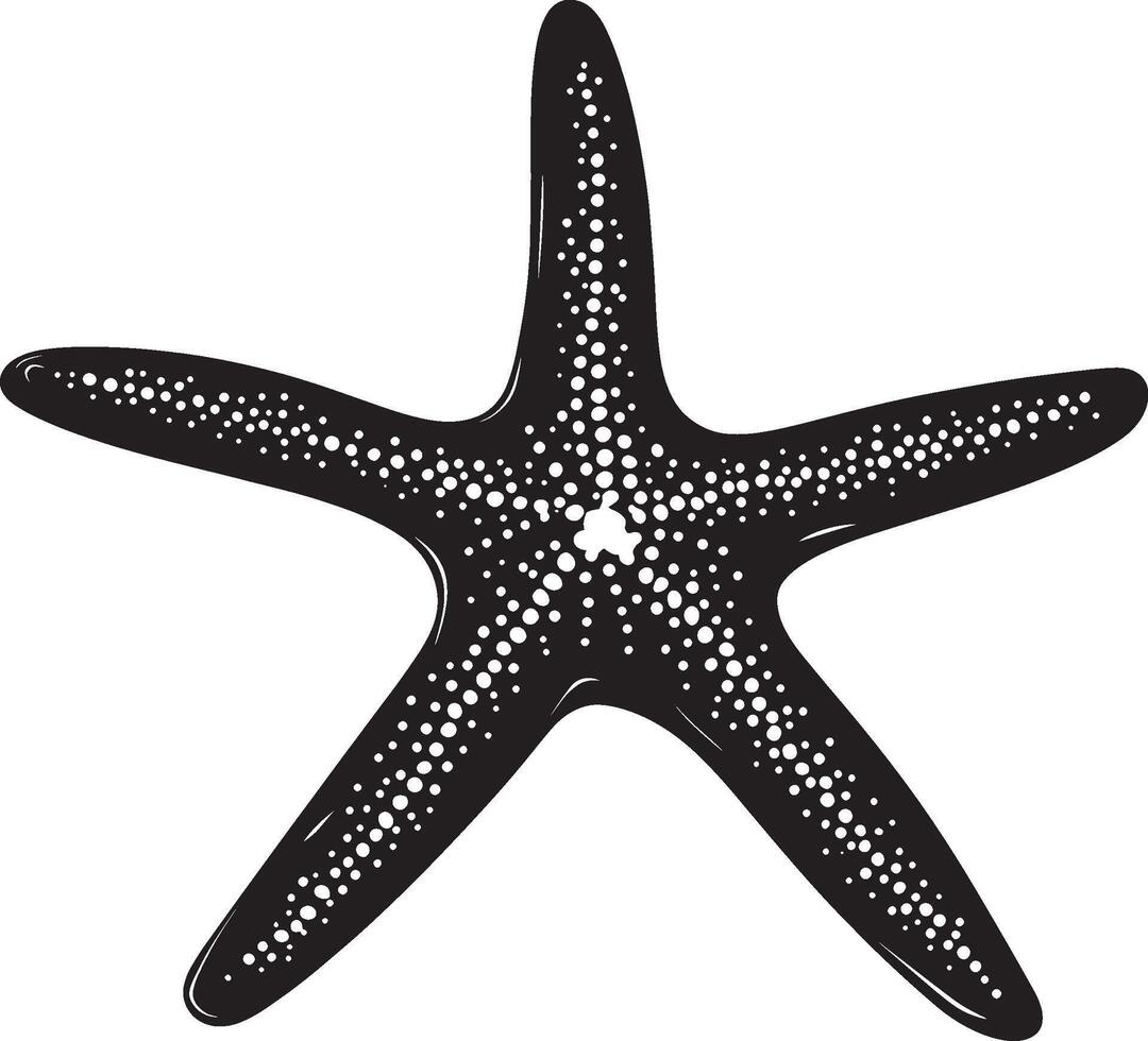 Black illustration of a starfish in simple silhouette style. vector
