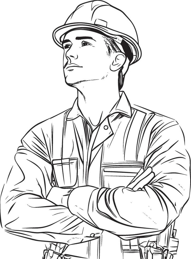 Engineer outline black illustration vector