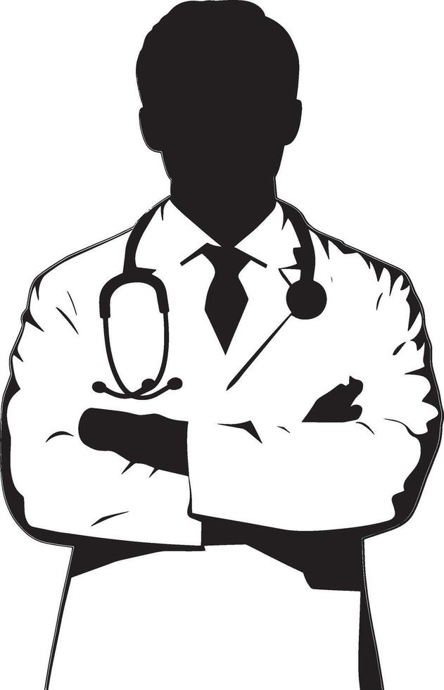 Black illustration of a doctor in simple silhouette style. vector