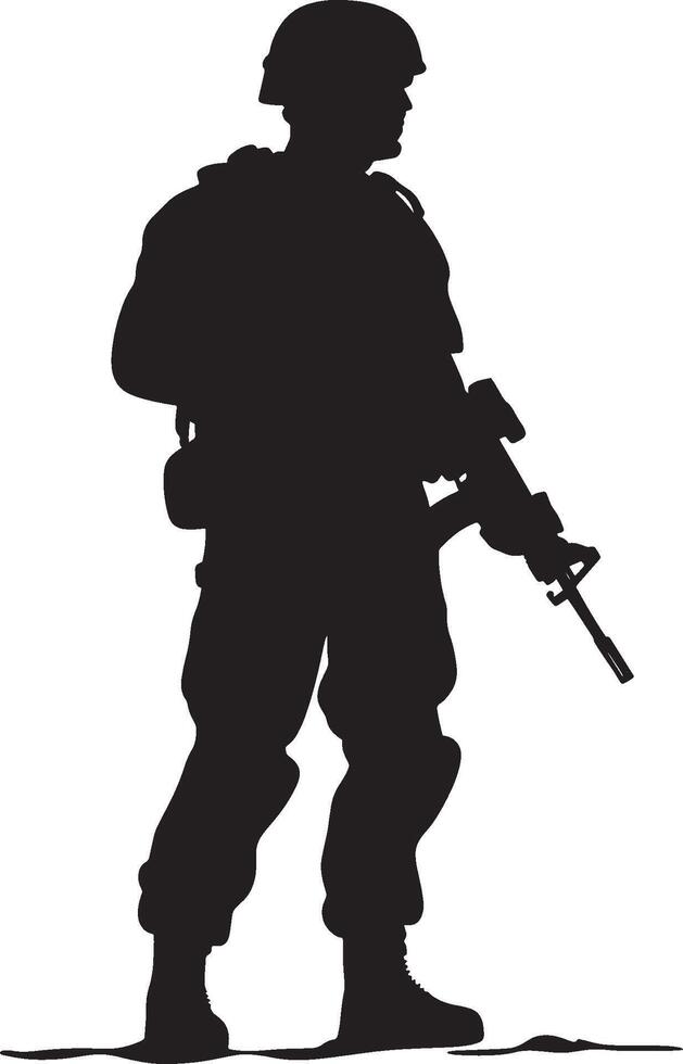Black illustration of a soldier in simple silhouette style. vector