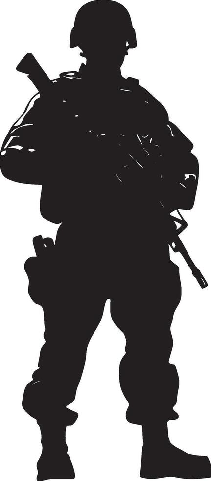 Minimalist black silhouette of a soldier, design. vector