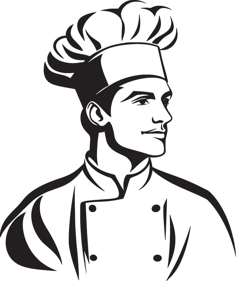 Black illustration of a chef in simple silhouette style. vector