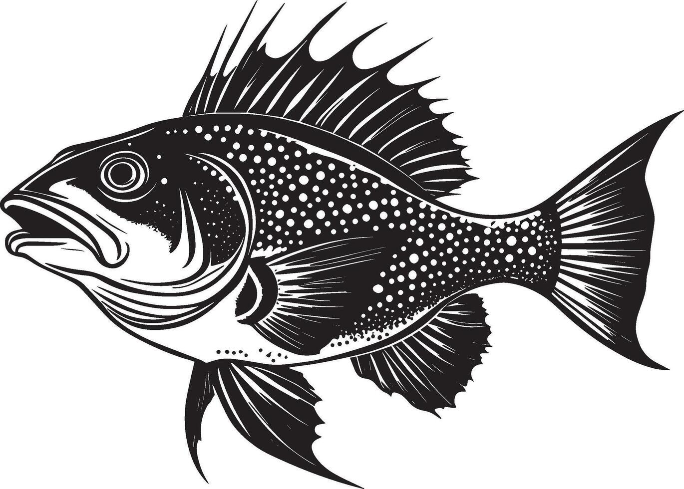 Black illustration of a grouper fish in simple silhouette style. vector