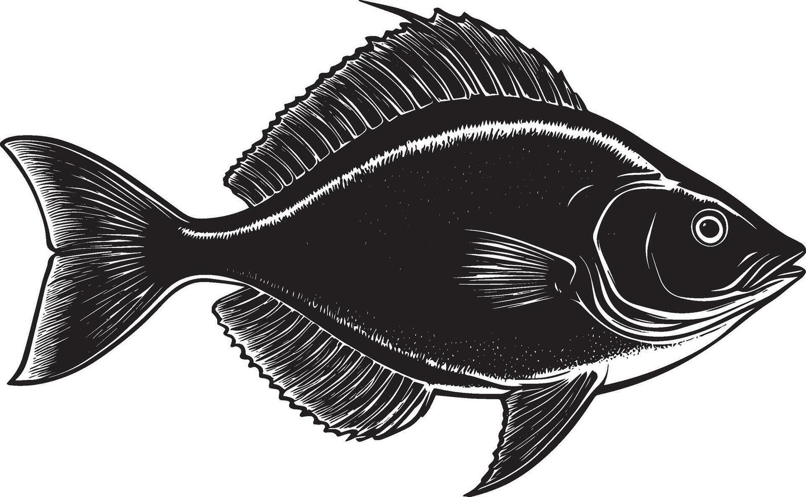 Black illustration of a halibut fish in simple silhouette style. vector