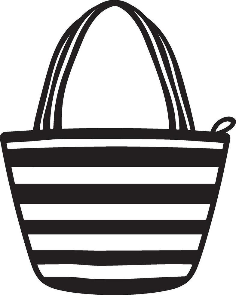 Minimalist black outline of a beach bag, design. vector
