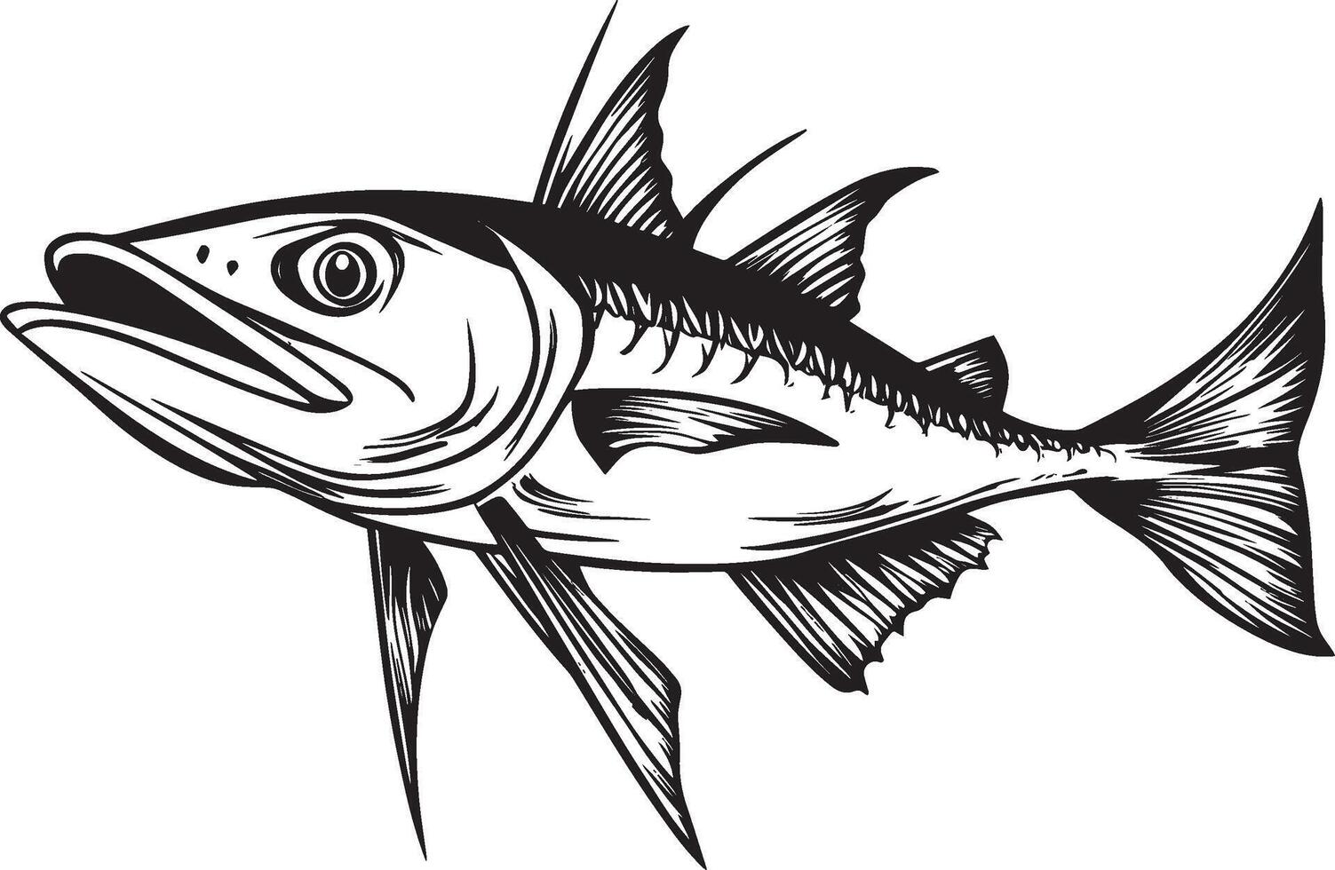 Minimalist black outline of a barracuda fish, design. vector