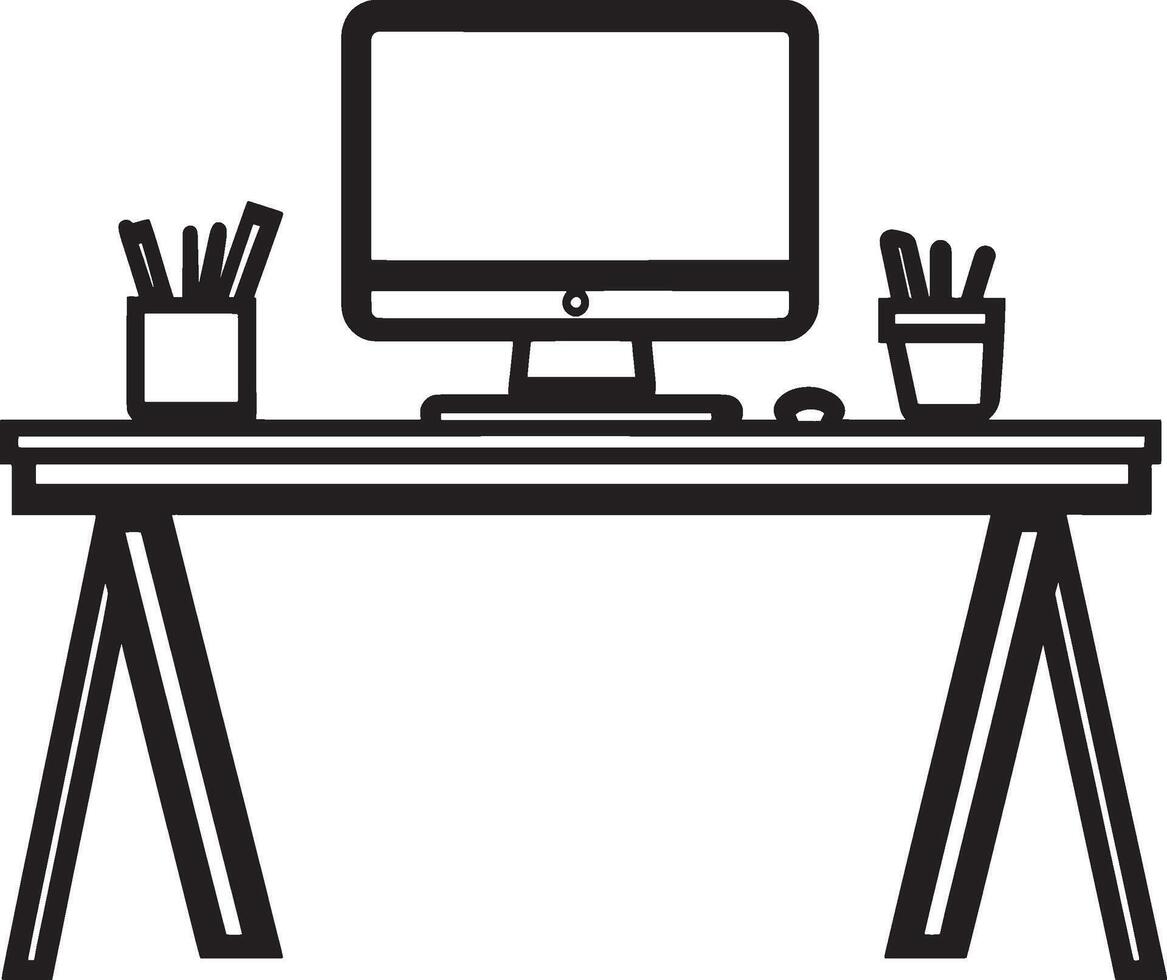 Desk icon in black outline style. vector