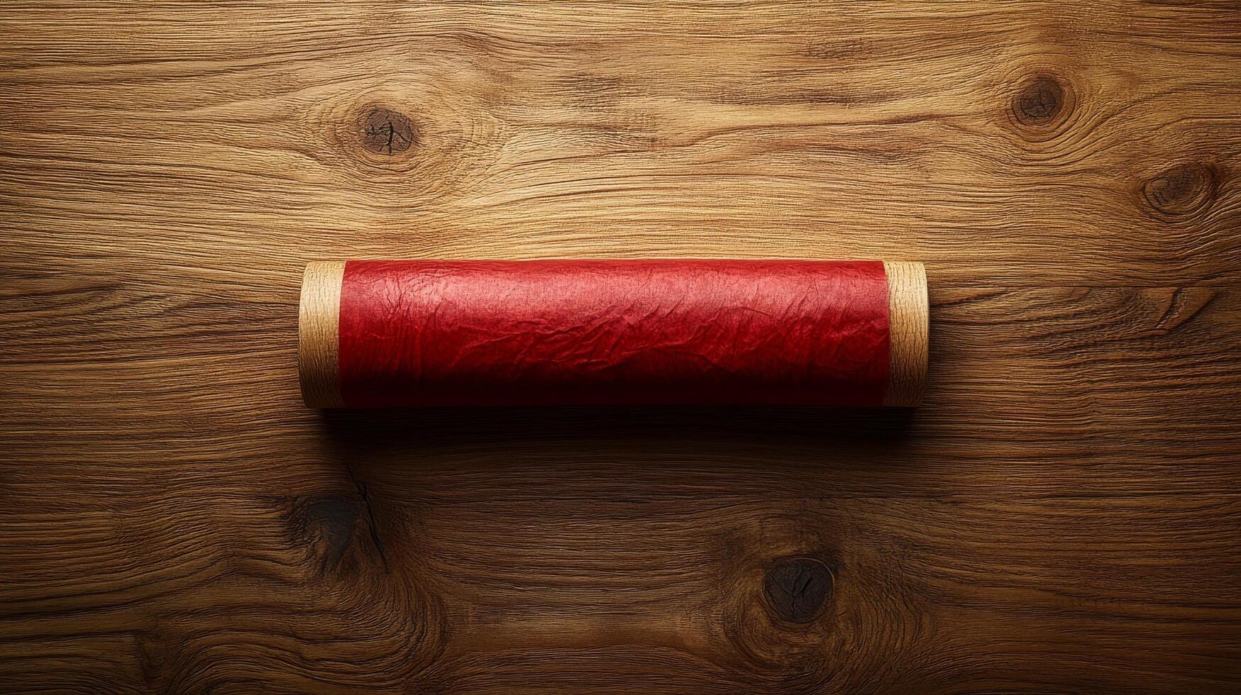 A red thread on a wooden table photo