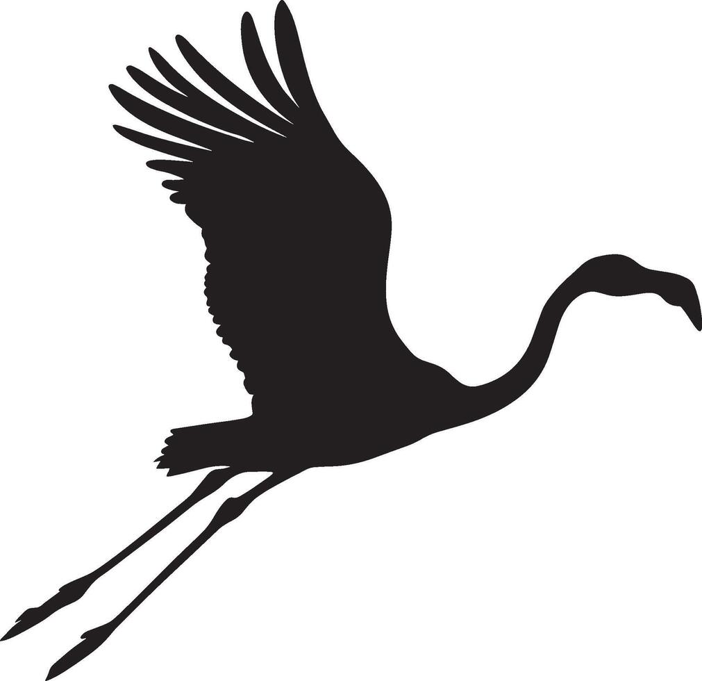 Black illustration of a flying flamingo in simple silhouette style. vector