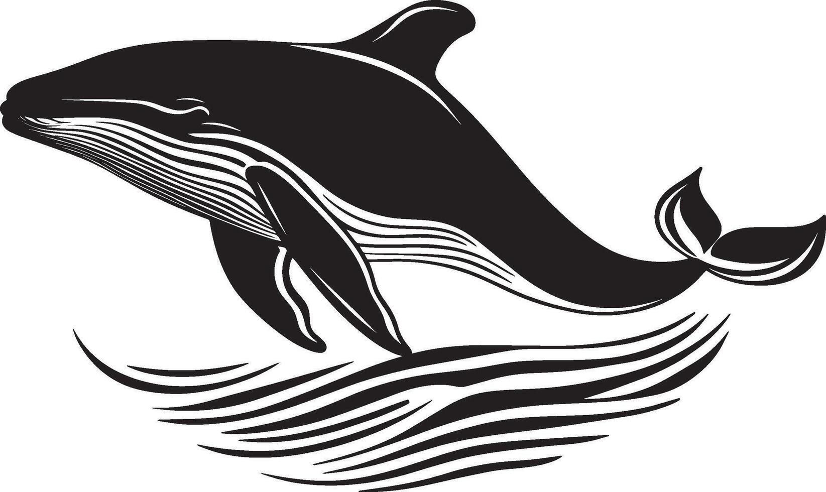 Simple black outline of a whale, illustration. vector