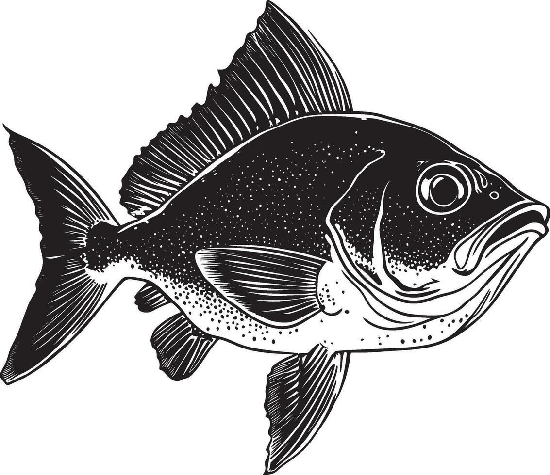 Black illustration of a halibut fish icon vector