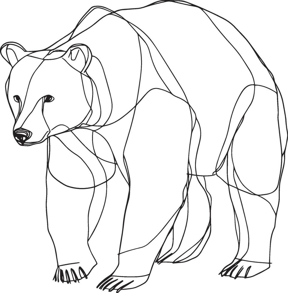 Black illustration of a bear in outline style. vector