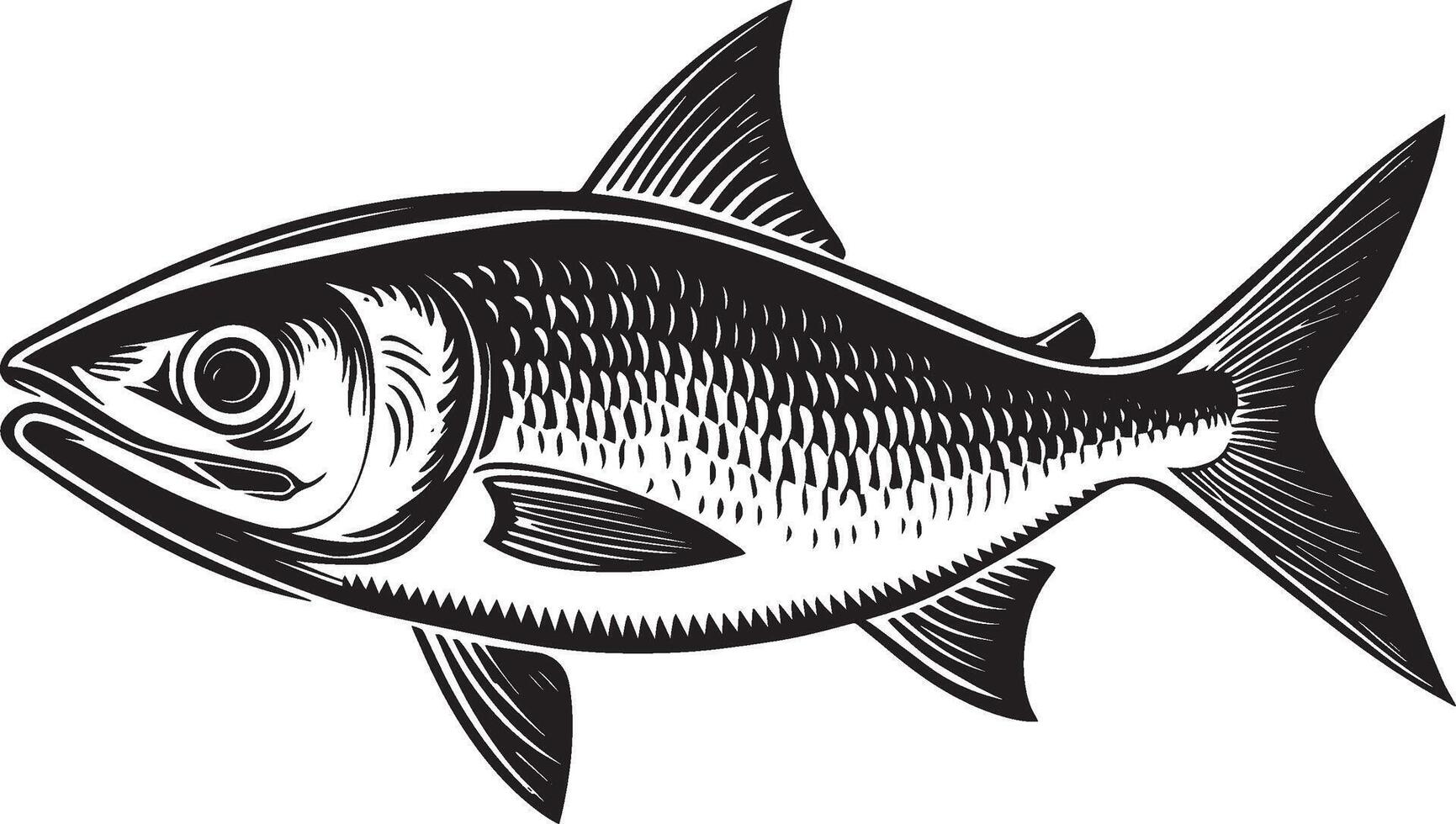 Minimalist black silhouette of a herring fish, design. vector