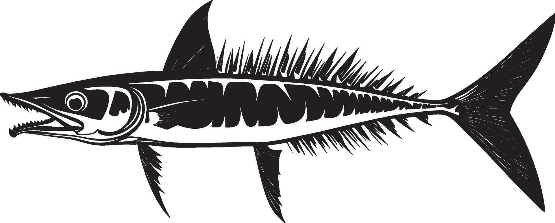 Black illustration of a barracuda fish in simple silhouette style. vector