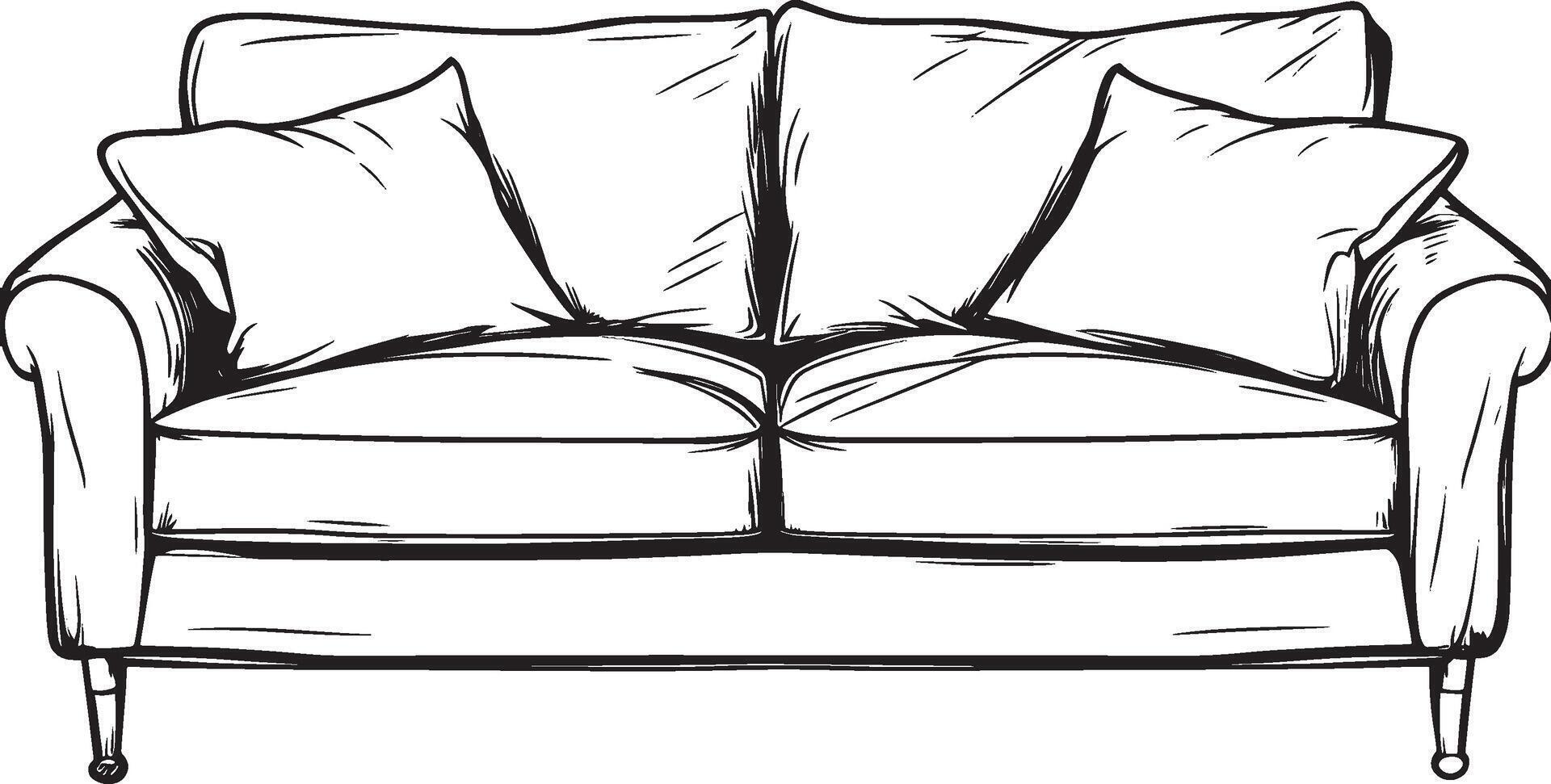 Sofa outline black illustration vector