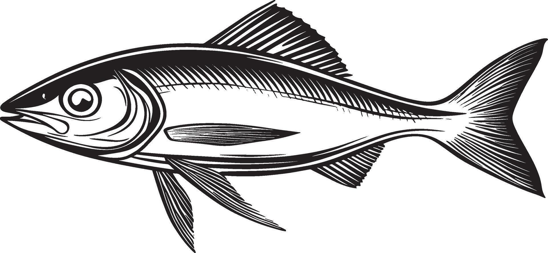 Black illustration of a herring fish in outline style. vector