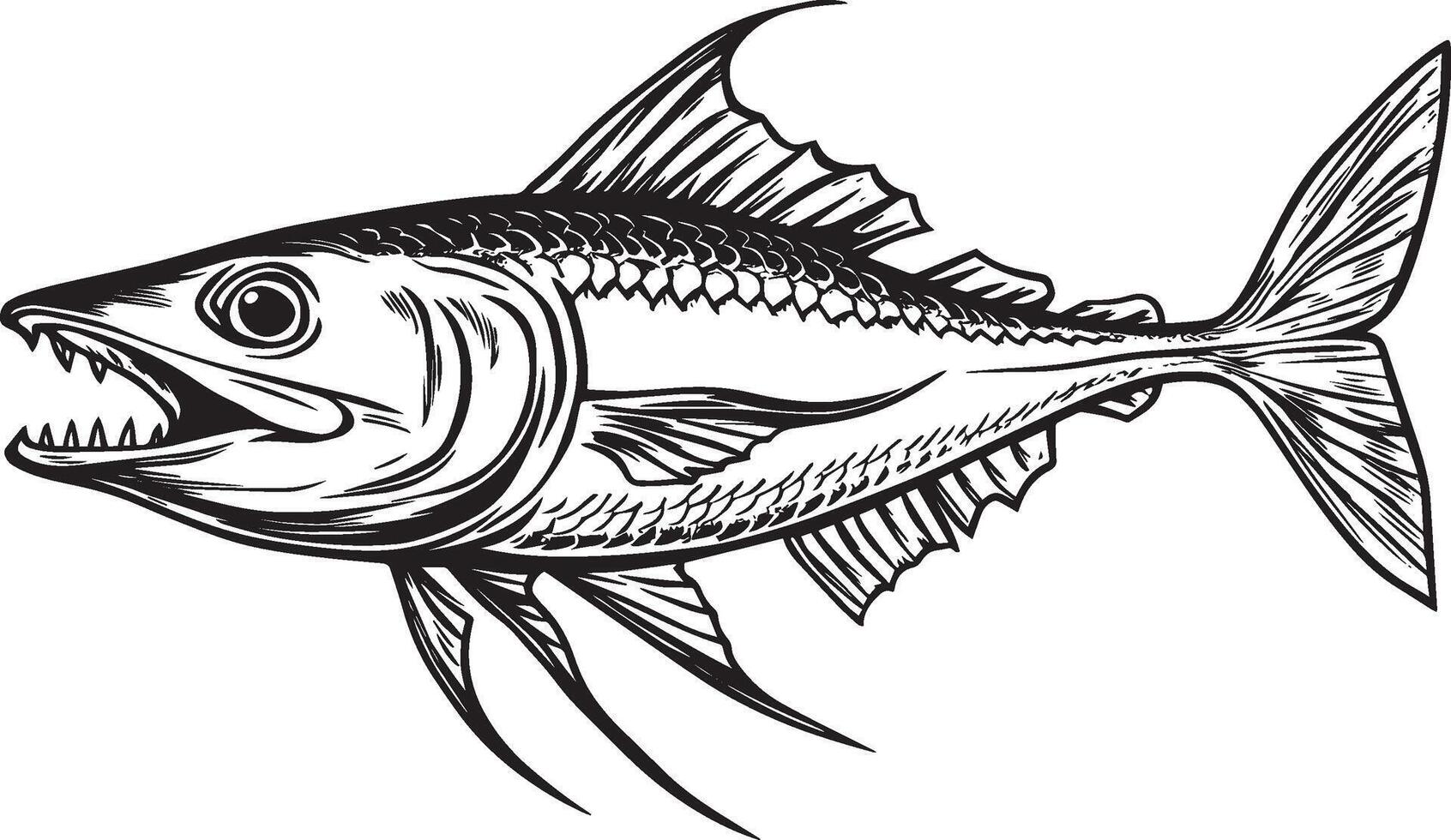 Barracuda fish outline black illustration vector