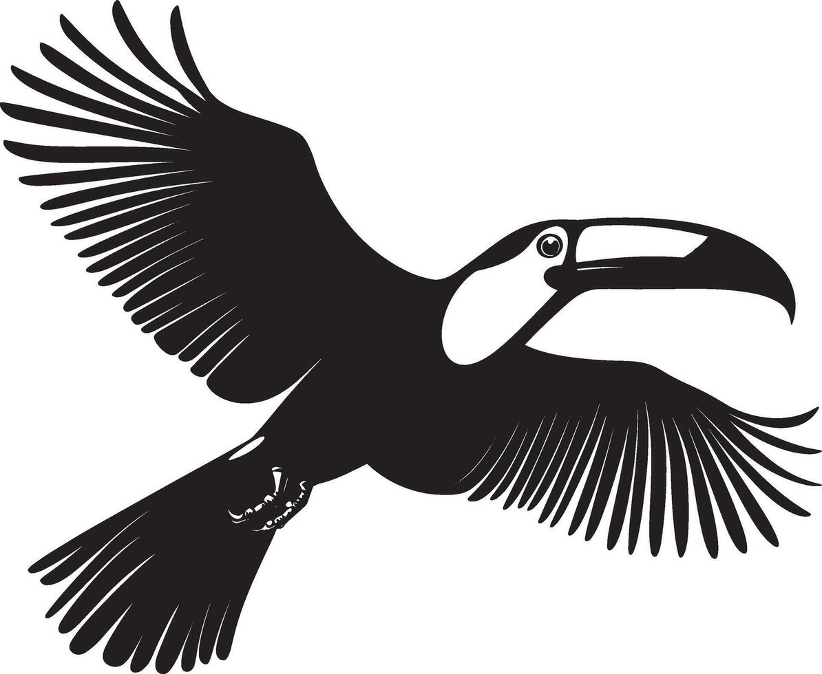 Toucan bird flying simple silhouette black illustration vector