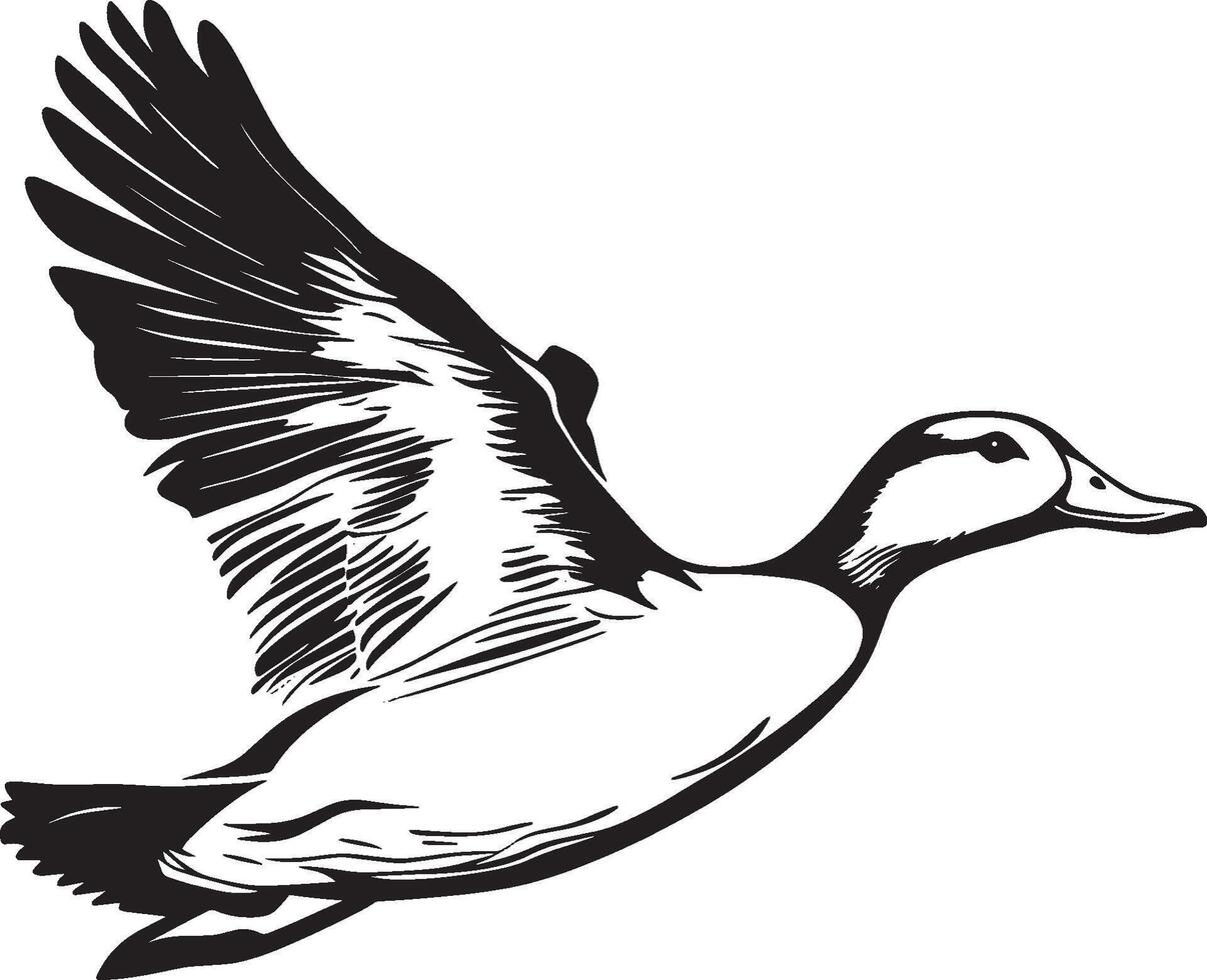 Duck flying outline black illustration vector