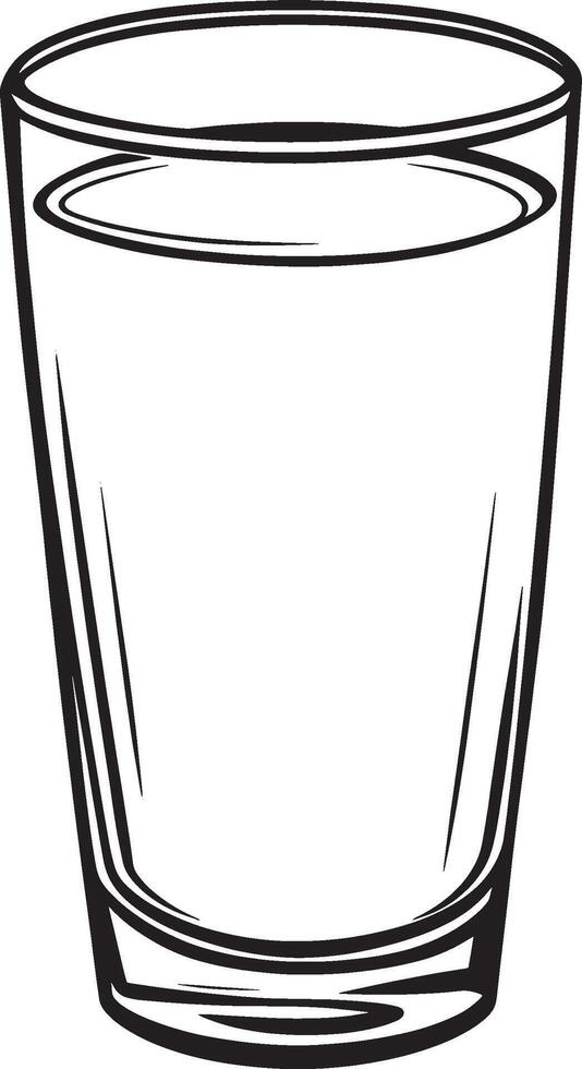 a glass of water is shown in a black and white drawing vector