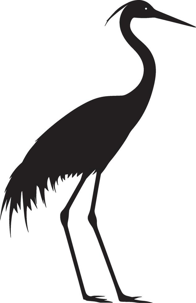 Black illustration of a crane bird in simple silhouette style. vector