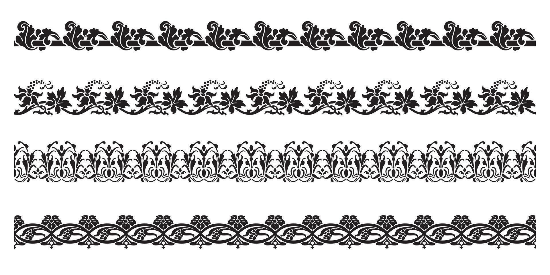 A set of black and white lace borders vector